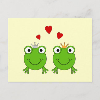 Frog Princess and Frog Prince, with hearts. Postcard