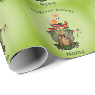Frog Princess Mushrooms Personalized Birthday  Wrapping Paper