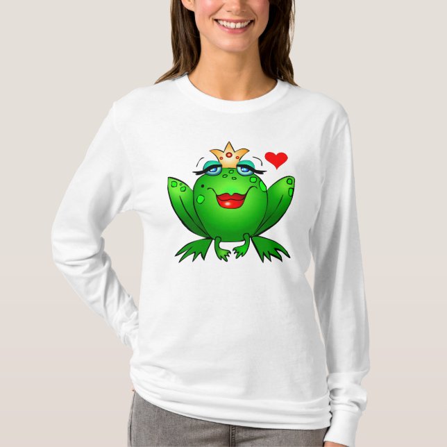 Frog Princess with Heart Charming Lady Frog T-Shirt (Front)
