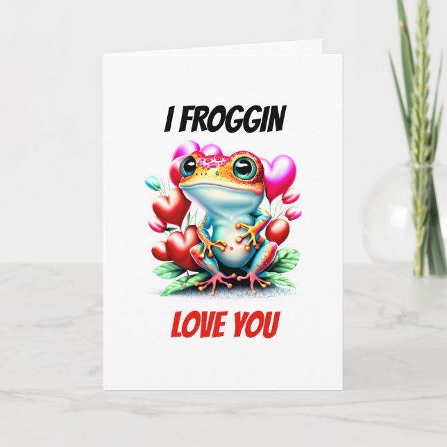 Frog puns | Froggin love you cute green frog pun Holiday Card (Front)