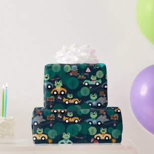 Frog Race Car Drivers Kids Personalised Wrapping Paper