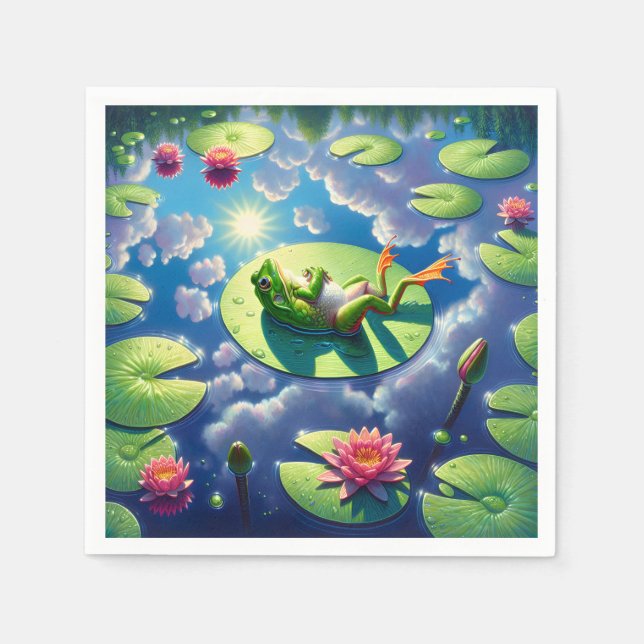 Frog Relaxing On a Lily Pad Napkin (Front)