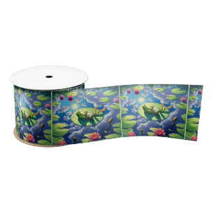 Frog Relaxing On a Lily Pad Satin Ribbon