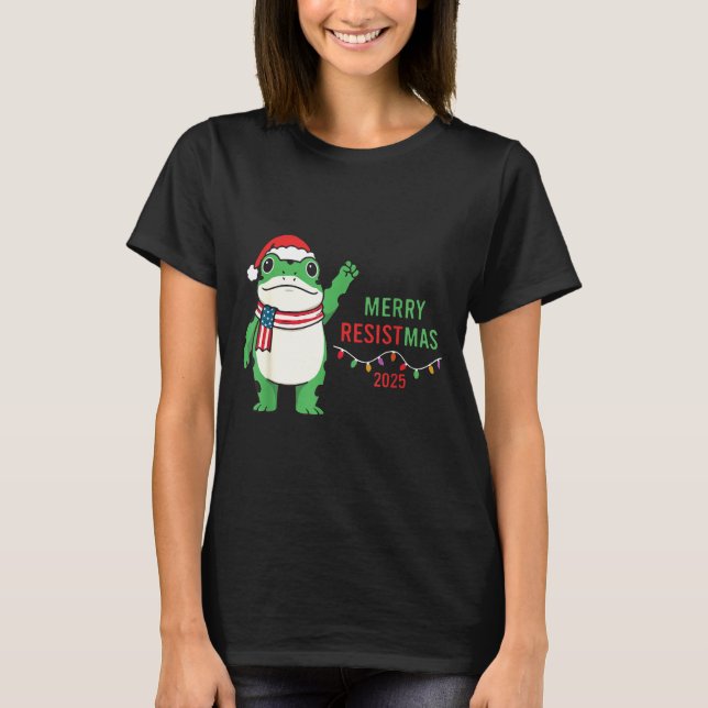Frog Retro Merry Resistmas Funny Litical Christmas T-Shirt (Front)
