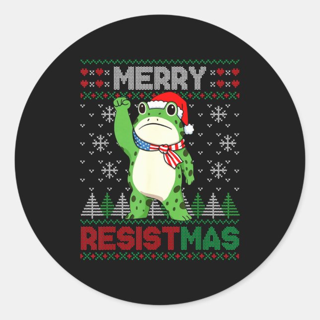 Frog Retro Merry Resistmas Funny Litical Ugly Chri Classic Round Sticker (Front)