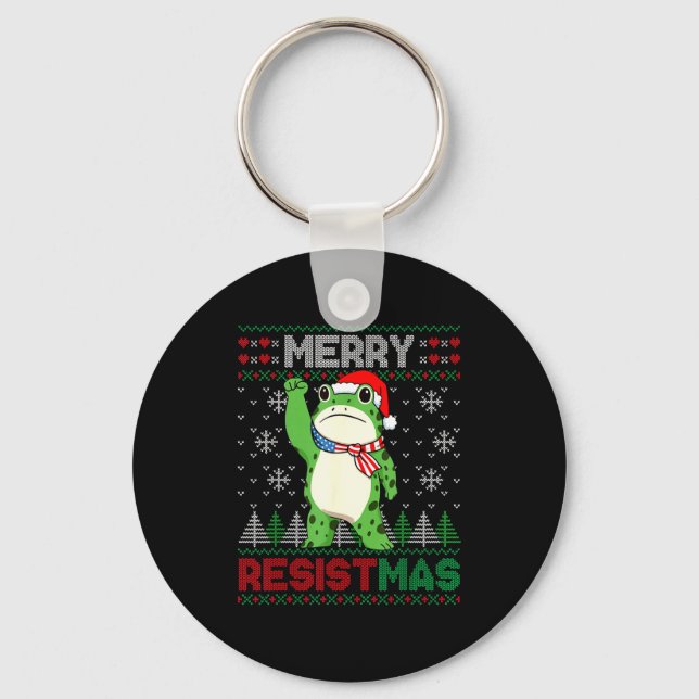 Frog Retro Merry Resistmas Funny Litical Ugly Chri Key Ring (Front)