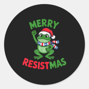 Frog Retro Merry Resistmas Funny Political Christm Classic Round Sticker