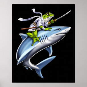 Frog Samurai Ninja Riding Shark Poster