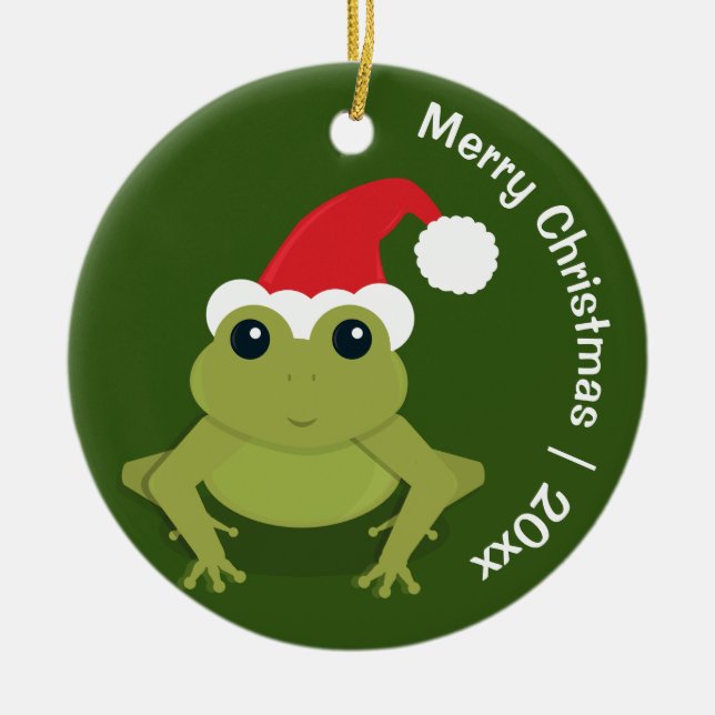 Frog Santa Merry Christmas Ceramic Tree Decoration (Front)