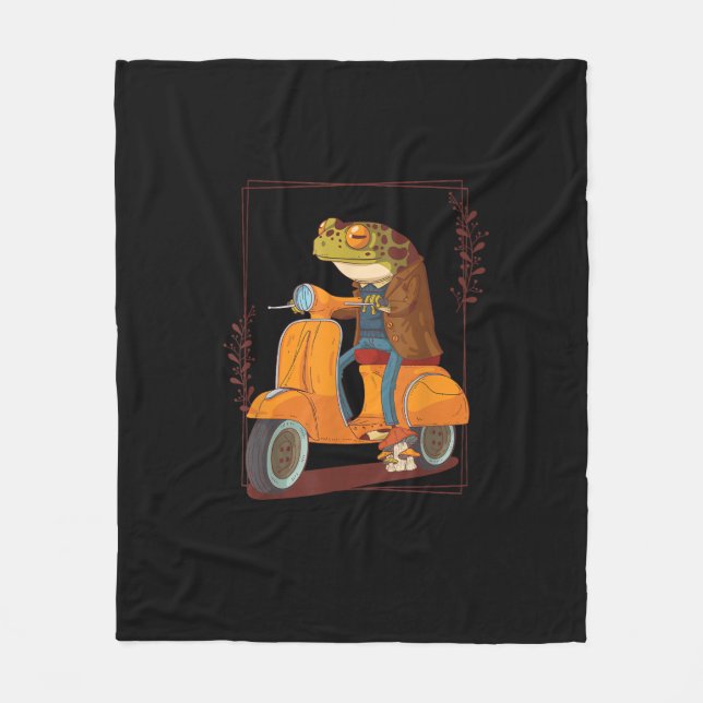 Frog  Scooter Mushroom Goblincore Academia Aesthet Fleece Blanket (Front)