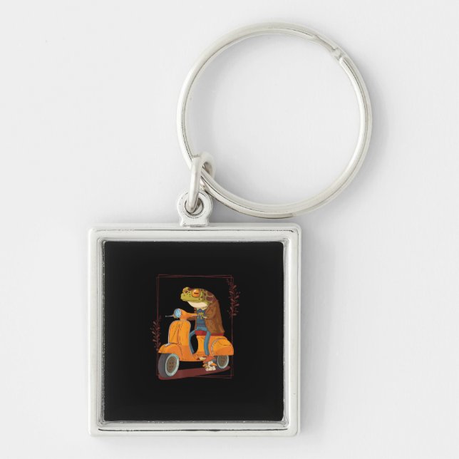 Frog  Scooter Mushroom Goblincore Academia Aesthet Key Ring (Front)