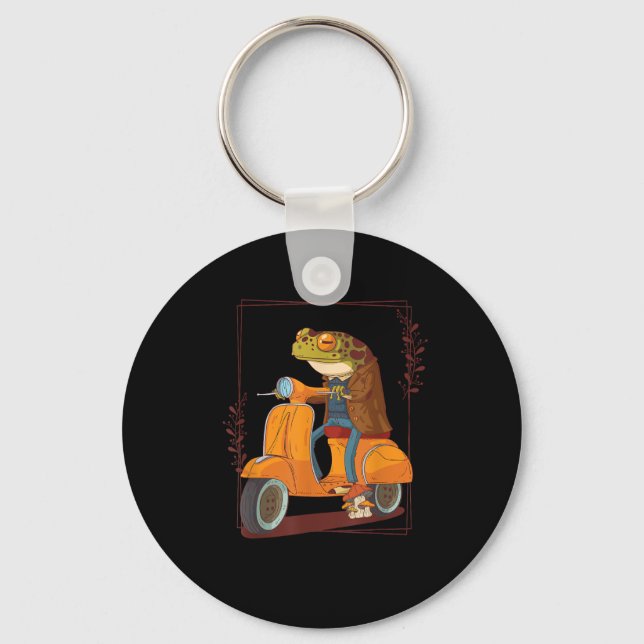 Frog  Scooter Mushroom Goblincore Academia Aesthet Key Ring (Front)