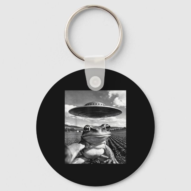 Frog selfie with ufo funny frog frog meme  key ring (Front)