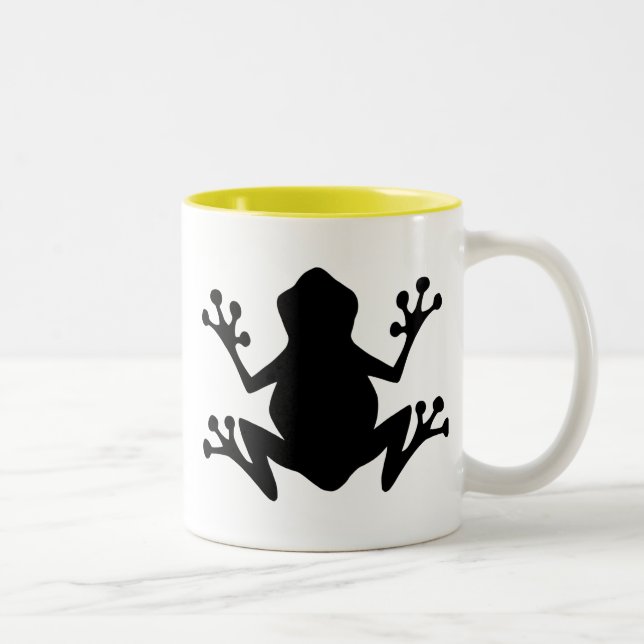 Frog Silhouette; yellow Two-Tone Coffee Mug (Right)