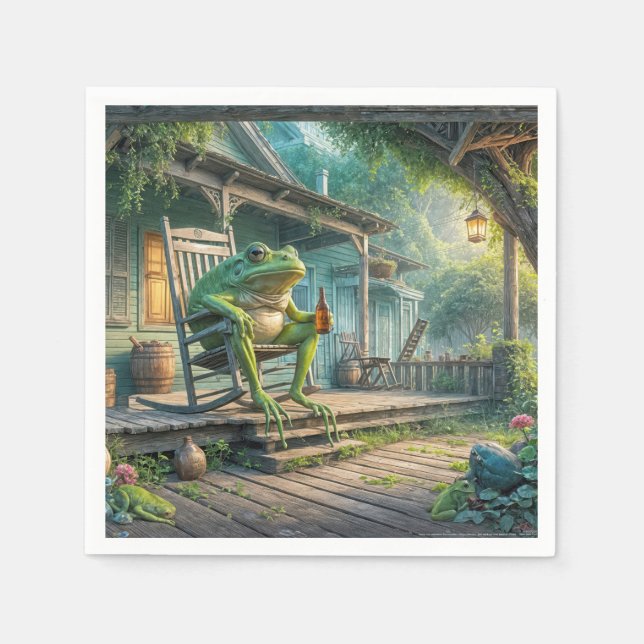 Frog Sitting In A Porch Rocking Chair Napkin (Front)