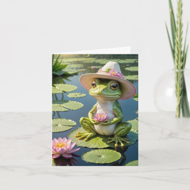 Frog Sitting On a Lily Pad Note Card (Front)