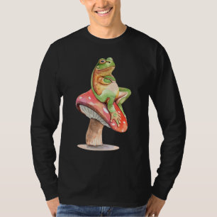 Frog Sitting On Mushroom Fun Cute Frogs Animal Gr T-Shirt