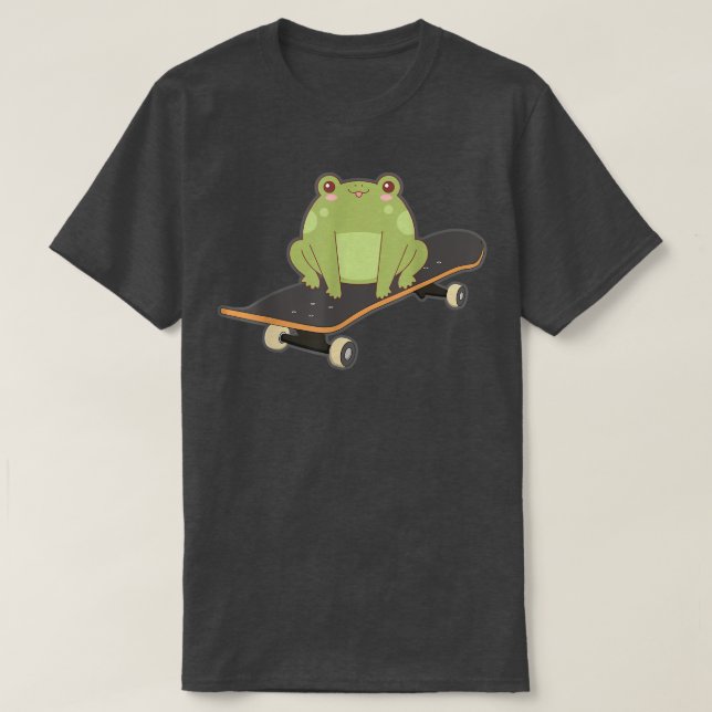 Frog Skateboard Funny Kawaii Toad Playing Japanese T-Shirt (Design Front)
