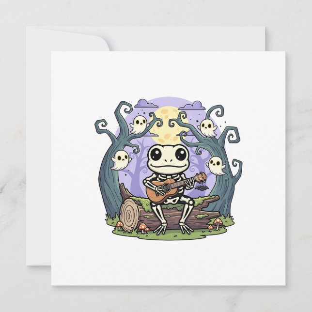 Frog Skeleton Playing Ukulele with Ghosts (Front)