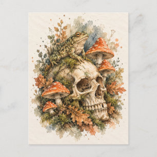 Frog, Skull & Mushrooms Watercolor Postcard