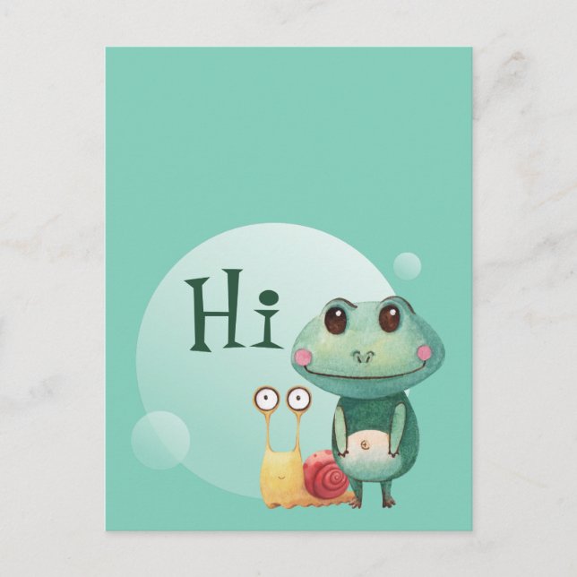 Frog Snail Friendly Animals Funny Hi Greeting Postcard (Front)
