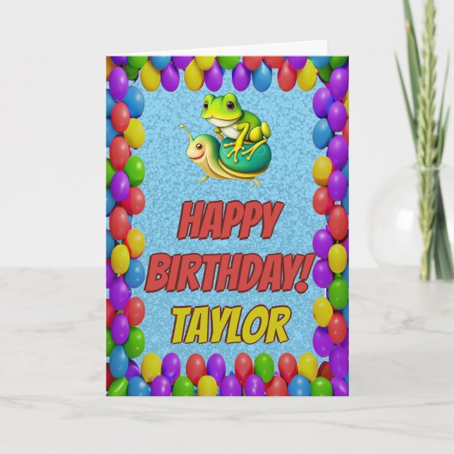 Frog Snail Personalised Greeting Birthday Card (Front)