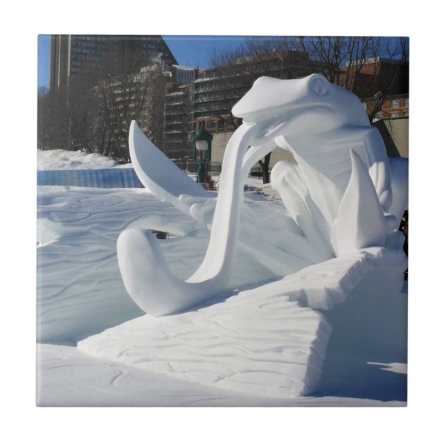 Frog Snow Sculpture, Quebec, Canada Tile (Front)