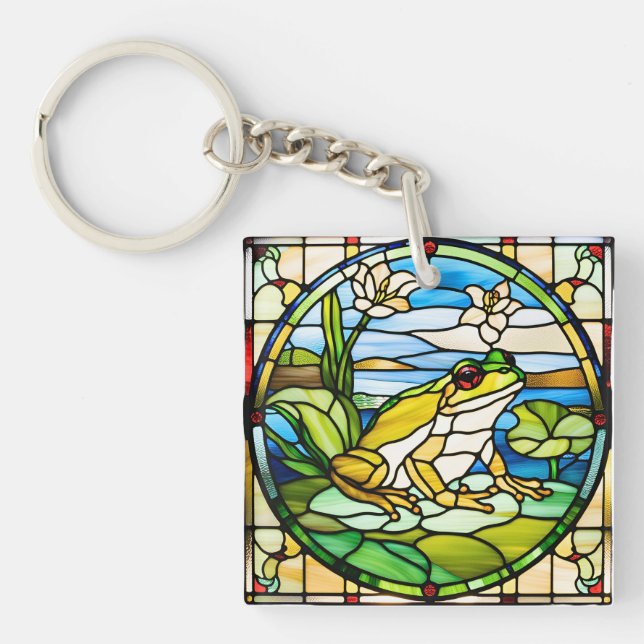 Frog Stained Glass Design Printed on Keychain (Front)