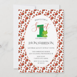 Frog Strawberry First birthday party Kawaii Invita Invitation