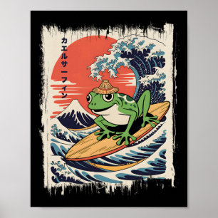 Frog Surfing Greatwave Japanese Ukiyo-e Mount Fuji Poster