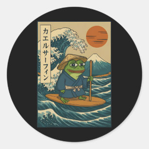 Frog Surfing Japanese _2 Classic Round Sticker
