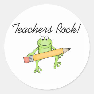 Frog Teachers Rock Classic Round Sticker