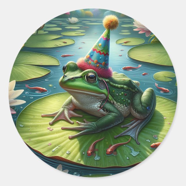 Frog Themed Birthday Classic Round Sticker (Front)