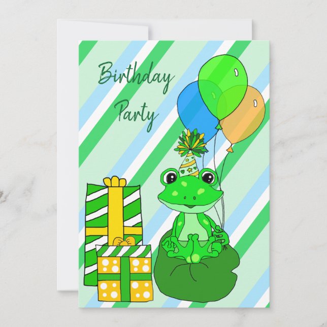 Frog Themed Boy's Birthday Party Invitation (Front)