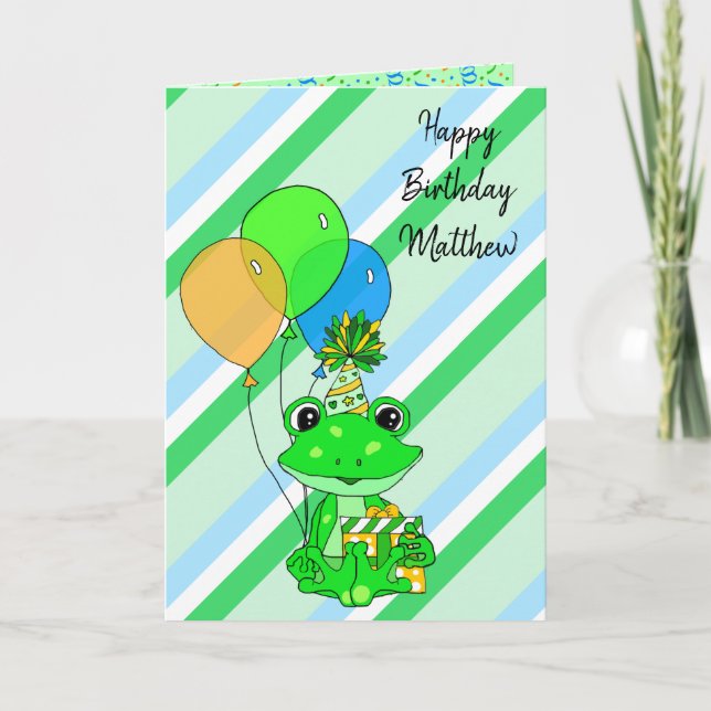 Frog Themed Happy Birthday Boy's Personalized Card (Front)