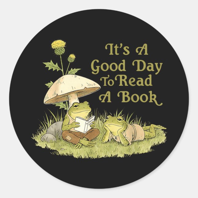 Frog toad read book teachers students kids book classic round sticker (Front)