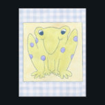 Frog Trio on Gingham Cloth Postcard<br><div class="desc">A happy trio of frogs are the subjects of this gingham cloth work by Megan Meagher. Watch out,  insects,  these frogs are on the hunt. Order your copy of this amazing piece today!</div>