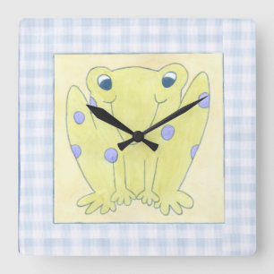 Frog Trio on Gingham Cloth Square Wall Clock