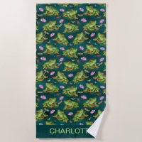 Frog Tropical Lily Pad Dragonfly Fish Pond Pattern