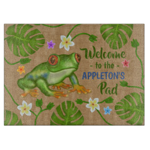 Frog Tropical Welcome to the Pad Personalised Name Cutting Board