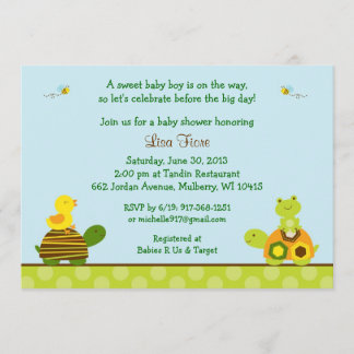 Frog Turtle Duck Baby Shower Invitations
