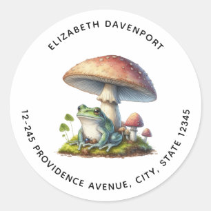 Frog Under a Mushroom Cute Nature Address Classic Round Sticker
