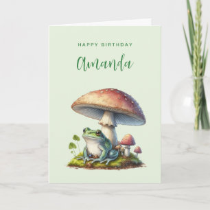 Frog Under a Mushroom Cute Nature Birthday Card