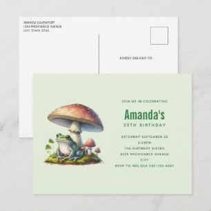 Frog Under a Mushroom Cute Nature Birthday Invitation Postcard