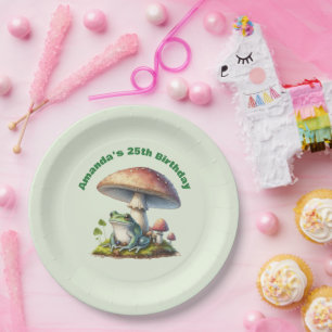 Frog Under a Mushroom Cute Nature Birthday Paper Plate