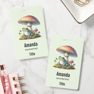 Frog Under a Mushroom Cute Nature Business ID Badge