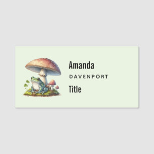 Frog Under a Mushroom Cute Nature Business Name Tag
