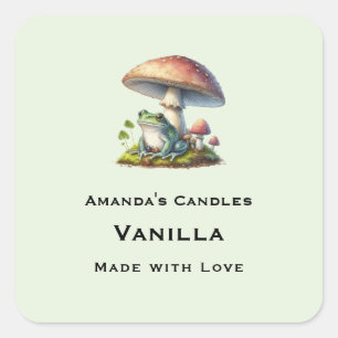 Frog Under a Mushroom Cute Nature Candle Business Square Sticker
