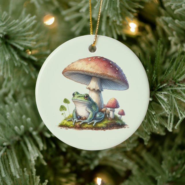 Frog Under a Mushroom Cute Nature Ceramic Tree Decoration (Tree)