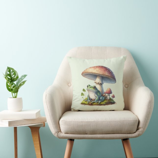 Frog Under a Mushroom Cute Nature Cushion (Chair)